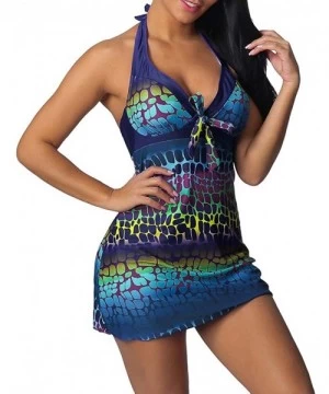 One-Pieces Women Conservative Plaid Print Split Swimsuit Two Piece Sexy Beachwear - J Multicolor - CB18SLU62NN