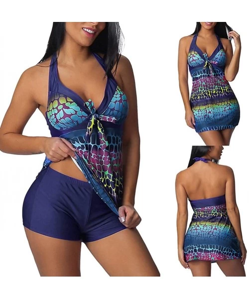 One-Pieces Women Conservative Plaid Print Split Swimsuit Two Piece Sexy Beachwear - J Multicolor - CB18SLU62NN