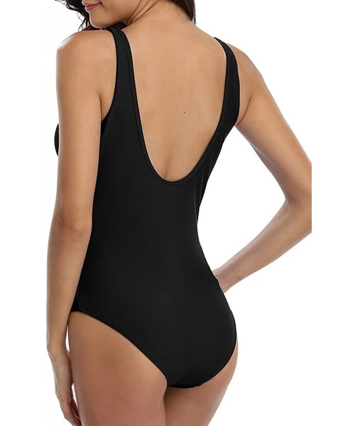 One-Pieces Women's One Piece Swimsuits Tummy Control Swimwear Monokini V Neck Slimming Bathing Suits - 2-black - CM18D0OCQ3G