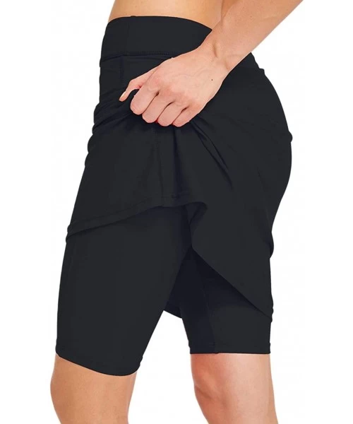 Bottoms Womens Swim Skirts with Shorts Sun Protective Modest Skirted Swimsuit Bottom - Black - CF18DACSQ8A