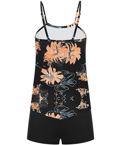 Tankinis Women's 2 Piece Swimsuits High Neck Halter Printed Tankini Sets Tummy Control Bathing Suit - Black Floral - CW190MAOAKH