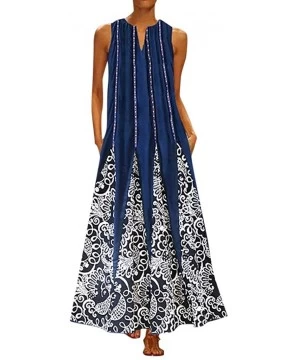 Cover-Ups Dresses for Women Work Casual Long Maxi Dress Plus Size Daily Sleeveless Vintage Bohemian Print V Neck Dresses Blac...