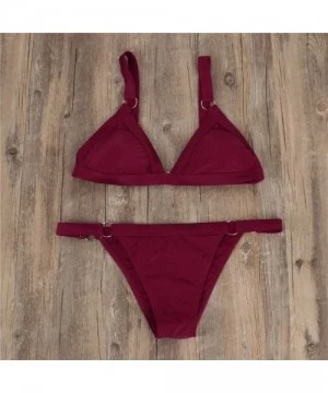 Sets Womens Bathing Suits Bandeau Bandage Bikini Set Push Up Brazilian Swimwear Bottoms Padded 2 Piece Swimsuit Wine Red - C4...