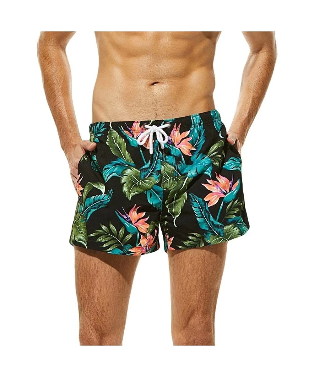 Racing Mens Fashion Floral Drawstring Swim Trunks Outdoor Elastic Waist Slim Fit Beach Shorts Quick Dry Bathing Suits - Green...