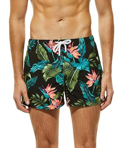 Racing Mens Fashion Floral Drawstring Swim Trunks Outdoor Elastic Waist Slim Fit Beach Shorts Quick Dry Bathing Suits - Green...