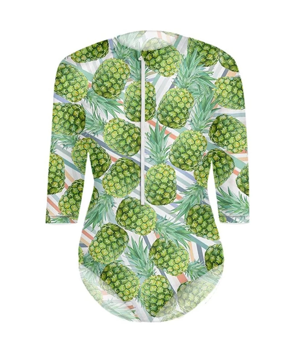 Rash Guards Women's One Piece Swimsuits Hawaiian Printed UV Sun Protection Swim Shirt Zip Front Swimwear Bathing Suit - Green...