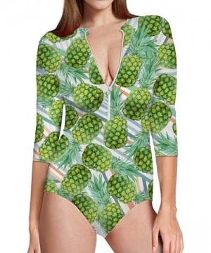 Rash Guards Women's One Piece Swimsuits Hawaiian Printed UV Sun Protection Swim Shirt Zip Front Swimwear Bathing Suit - Green...