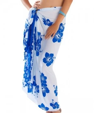 Cover-Ups Womens Polynesian Floral Swimsuit Sarong - White/Blue - CW118OLYLA3