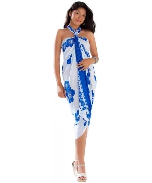 Cover-Ups Womens Polynesian Floral Swimsuit Sarong - White/Blue - CW118OLYLA3