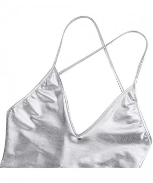 One-Pieces Sexy Women One-Piece Shiny PVC Leather High Cut Leotard Bikini Bodysuit Swimsuit - Silver - CA18EOQGH6L