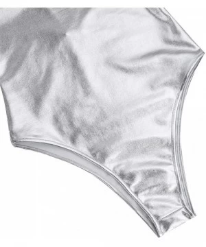 One-Pieces Sexy Women One-Piece Shiny PVC Leather High Cut Leotard Bikini Bodysuit Swimsuit - Silver - CA18EOQGH6L