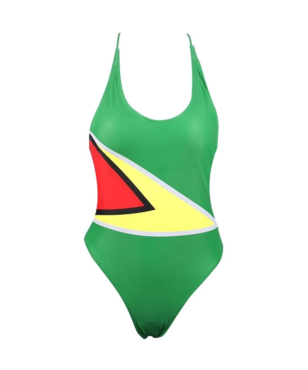 One-Pieces Women's One Piece Caribbean Flag Rasta Monokini Thong Swimsuit Swimwear Bathing Suit - Guyana - C218DAYOSR8