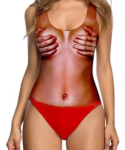 One-Pieces Women Sexy High Cut One Piece Swimsuit Funny Bathing Suit Monokini Swimwear - Red - CT18TDACU2G