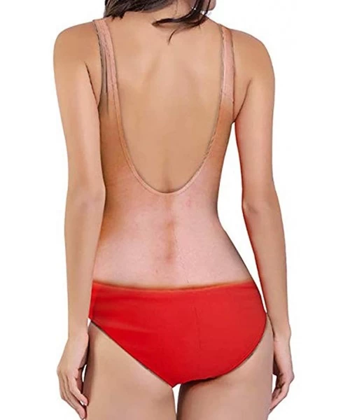 One-Pieces Women Sexy High Cut One Piece Swimsuit Funny Bathing Suit Monokini Swimwear - Red - CT18TDACU2G