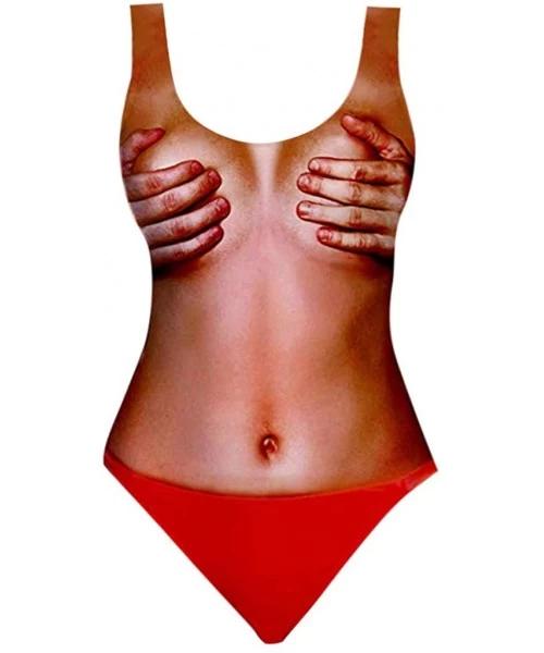 One-Pieces Women Sexy High Cut One Piece Swimsuit Funny Bathing Suit Monokini Swimwear - Red - CT18TDACU2G