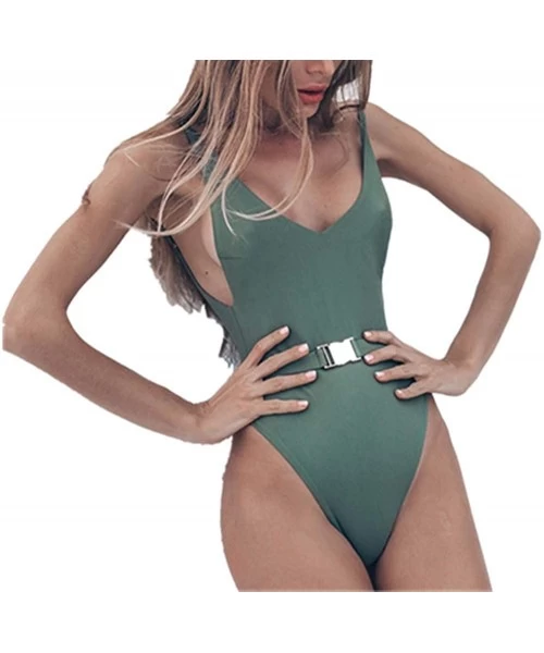 One-Pieces Women's One Piece Swimsuit Back Cut Out Sexy Bikini Set Swimwear Bathing Suit Thong Belt Swim Suit High Cut Green ...