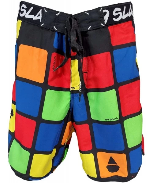 Board Shorts Men's Medium Length Swimwear Board Shorts - Squares - CD1979XMLLY