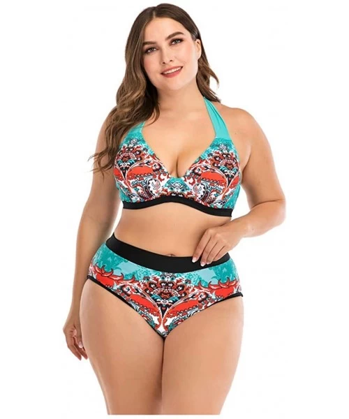 Racing Plus Size Womens High-Waisted Bikini Set Two Pieces Beach Swimwear Bathing Suit Swimsuits - 09 Multicolor - C9194DAAE0Y