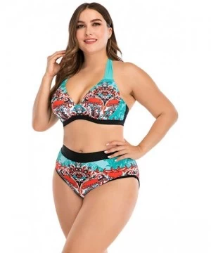 Racing Plus Size Womens High-Waisted Bikini Set Two Pieces Beach Swimwear Bathing Suit Swimsuits - 09 Multicolor - C9194DAAE0Y