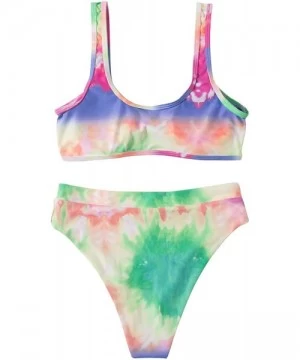 Sets Women Cutout Cheeky High Waisted Tie Dye Sporty 2 Piece Bikini - Green Tie Dye - C5199QKHYWW