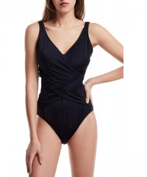 Sets Women's One Piece Swimsuits Ruffle Front Swimwear Slimming Bathing Suit - Black - CC1927CQ95U