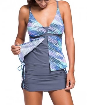 Tankinis Women's Stripes Tankini Top Bikini Swimwear with Brief - N-blue - CY196SS0TO7