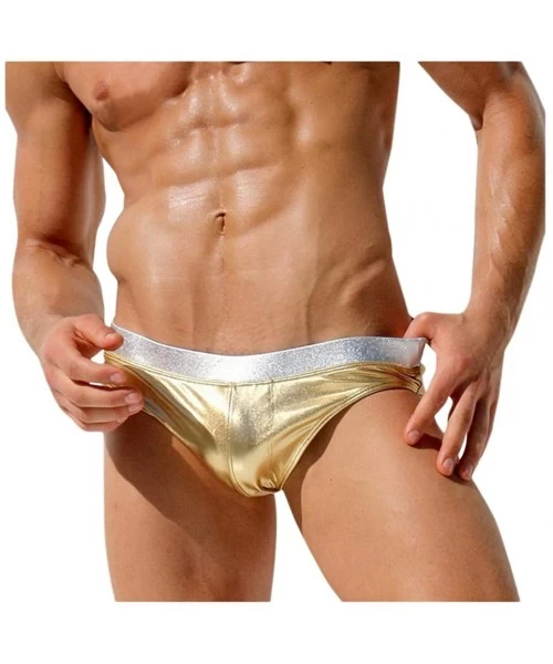 Briefs Swimwear Men's Swimsuits Board Shorts Swim Beach Surf Trunks Lightweight Quick Drying Boxer Briefs - Gold - C9193W8HU28