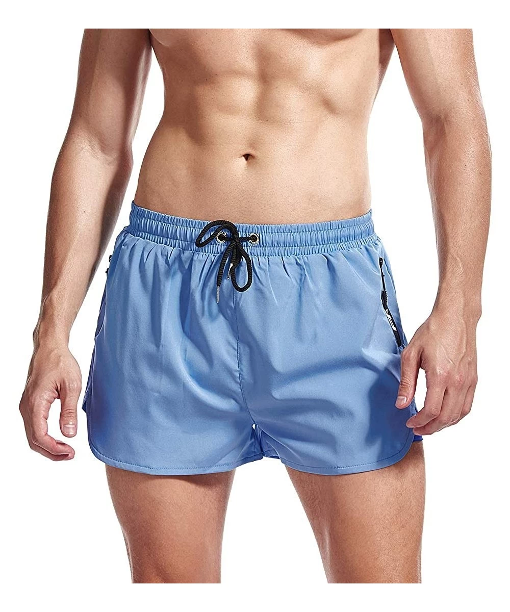 Board Shorts Mens 2-in-1 Workout Running Shorts Quick Dry Swim Trunks with Compression Lining - Lightblue - CT194INW7WG