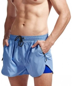 Board Shorts Mens 2-in-1 Workout Running Shorts Quick Dry Swim Trunks with Compression Lining - Lightblue - CT194INW7WG