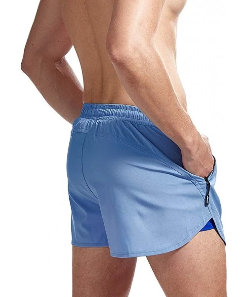 Board Shorts Mens 2-in-1 Workout Running Shorts Quick Dry Swim Trunks with Compression Lining - Lightblue - CT194INW7WG