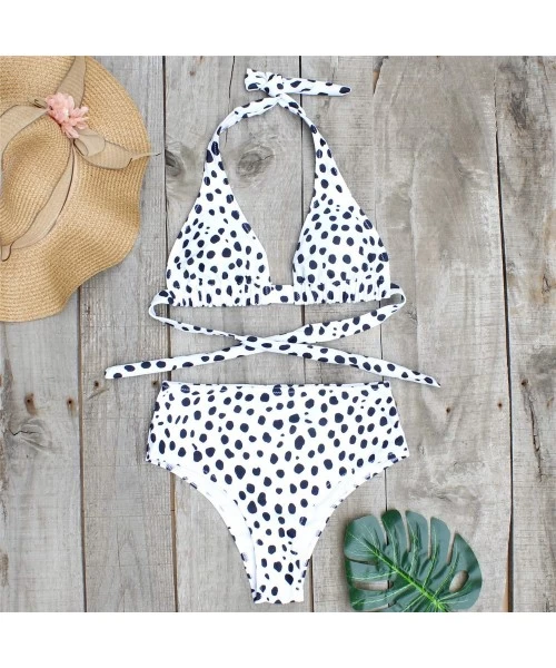 Sets Women's Halter Bikini Sets Padded High Waisted Swimsuits - Polka Dot Print-1 - C019CGYA3OG