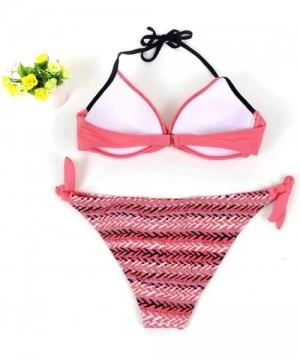 Bottoms Women's Swimsuit Halter Halter Strap Solid Print Bikini Set(V-Red-M) - V-red - CN196U5OOHD