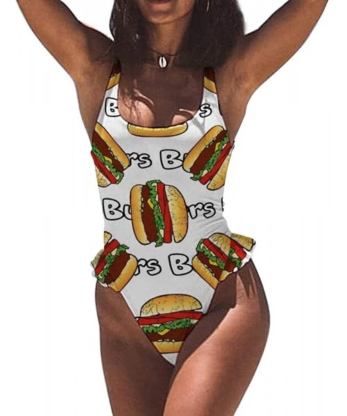 Rash Guards Hamburger Design Sexy One-Piece Party Push Up Tankini Cheeky Classic Skirt for Womens - Style1-3 - CJ19DI4L6Y3