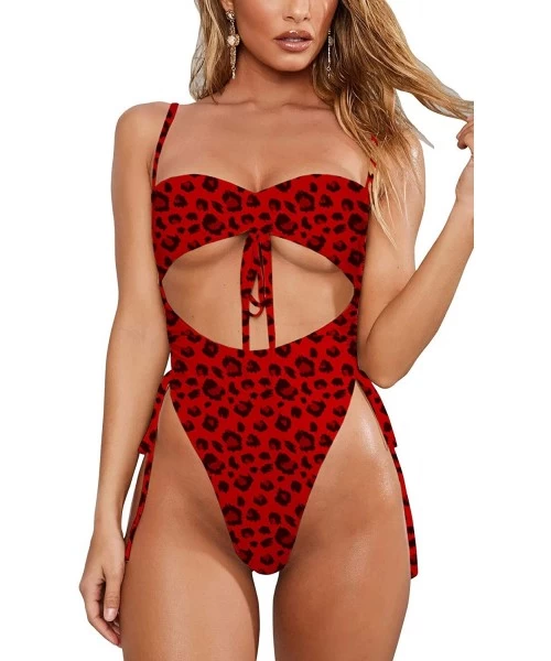 One-Pieces Swimsuits Bathing Suits Women Sexy Monokini Cut Out Bikini One Piece Cheeky Swimwear - Z-leopard - CB19CG8HI75