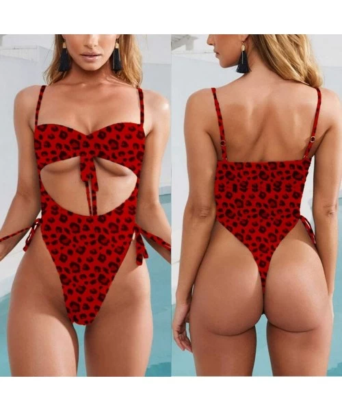 One-Pieces Swimsuits Bathing Suits Women Sexy Monokini Cut Out Bikini One Piece Cheeky Swimwear - Z-leopard - CB19CG8HI75