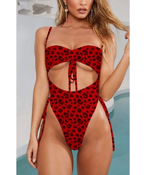 One-Pieces Swimsuits Bathing Suits Women Sexy Monokini Cut Out Bikini One Piece Cheeky Swimwear - Z-leopard - CB19CG8HI75