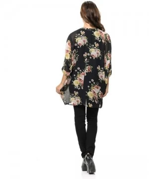 Cover-Ups Womens USA Made Casual Cover Up Cape Gown Robe Cardigan Kimono - Kslfbw1 - English Rose Floral - Black - CW18IQH0QWW