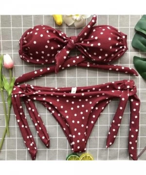 Sets Women Sexy Strapless Bandeau Bikini Set Fashion Polka Dots Print Bathing Suit Knotted Top Tie Side Bottom Swimsuit Wine ...