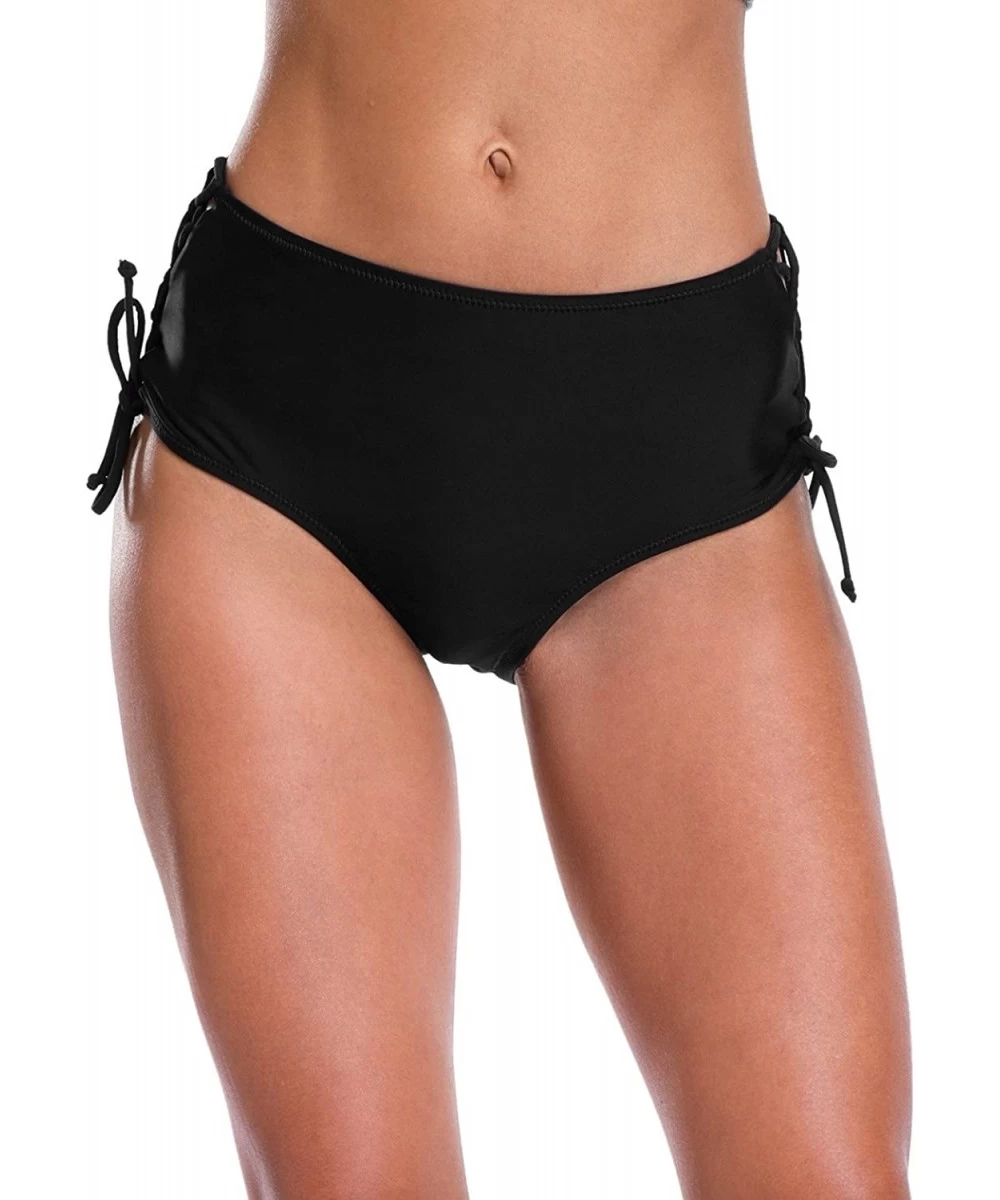 Tankinis Women's Strappy Bikini Bottom Solid Black Swim Shorts Briefs - Black(lace-up) - CX186E27X3U