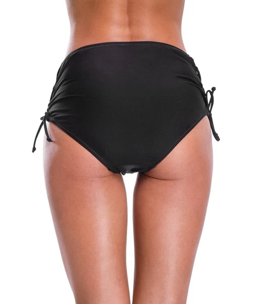 Tankinis Women's Strappy Bikini Bottom Solid Black Swim Shorts Briefs - Black(lace-up) - CX186E27X3U