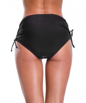 Tankinis Women's Strappy Bikini Bottom Solid Black Swim Shorts Briefs - Black(lace-up) - CX186E27X3U