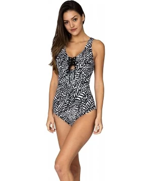 Tankinis Tankini Set Bathing Suits Two Pieces Swimsuit Ruffled Backless Plus Size Printed - Black and White Leaf - CU18THACG32