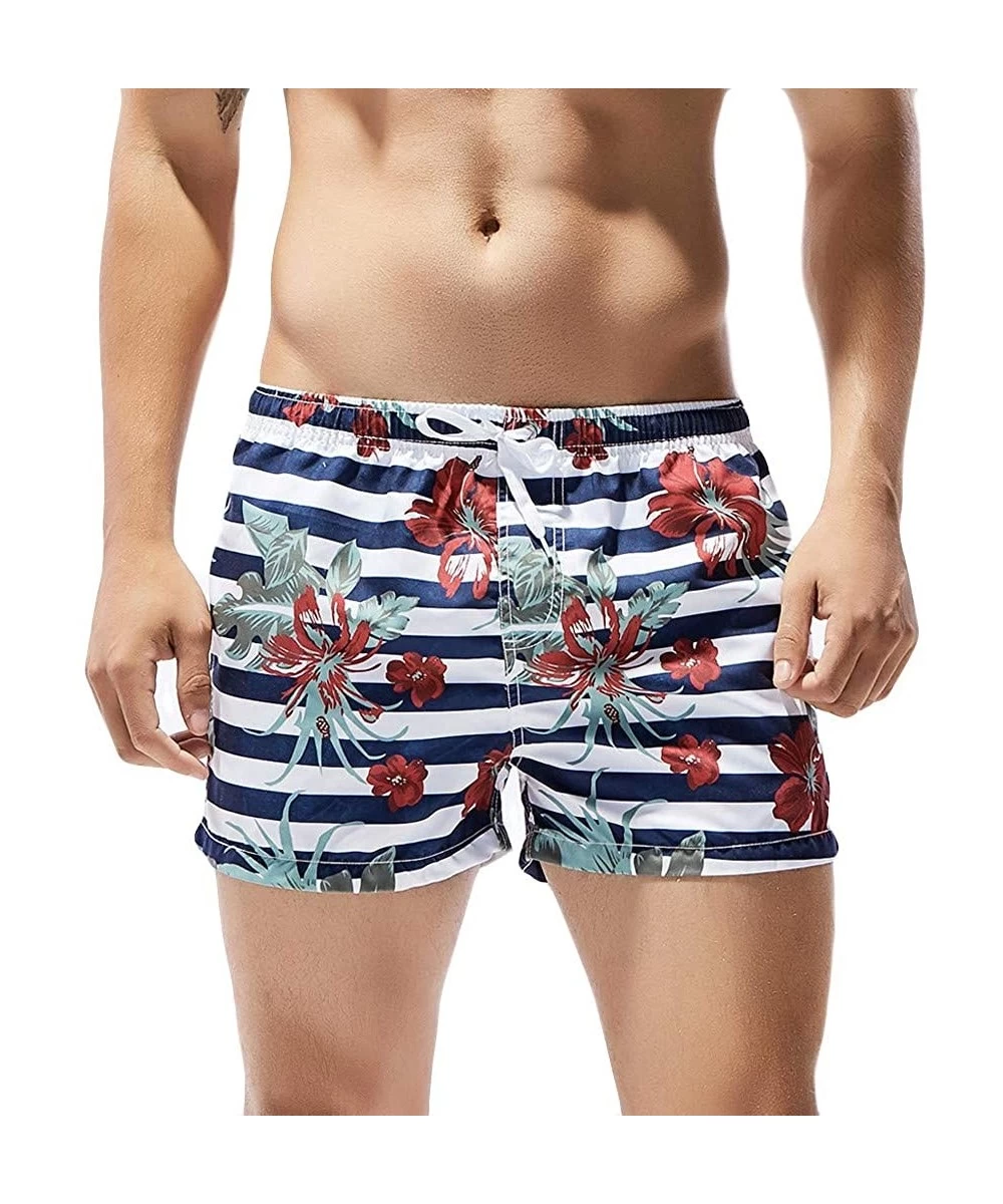 Racing Mens Fashion Floral Drawstring Swim Trunks Outdoor Elastic Waist Slim Fit Beach Shorts Quick Dry Bathing Suits - Flowe...