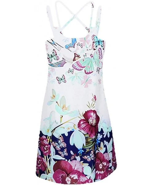 Tops Summer Dresses for Women Beach 3D Butterfly Floral Print Sleeveless Vintage Bohe Tank Short Mini Dress - Yc-white - CY19...