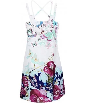 Tops Summer Dresses for Women Beach 3D Butterfly Floral Print Sleeveless Vintage Bohe Tank Short Mini Dress - Yc-white - CY19...