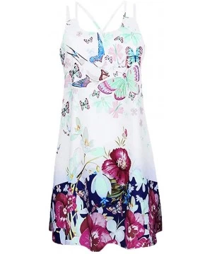 Tops Summer Dresses for Women Beach 3D Butterfly Floral Print Sleeveless Vintage Bohe Tank Short Mini Dress - Yc-white - CY19...