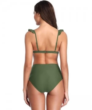 Bottoms Women's Ruffles Triangle High Waisted Bikini Bottom Bathing Swimsuit - Olive Green - CO18NALN79G