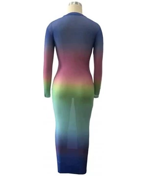 Cover-Ups Women Sexy Long Bodycon Dress - Long Sleeve Turtleneck Neck Colorful Sheer Mesh See Through Club Maxi Dress - Color...