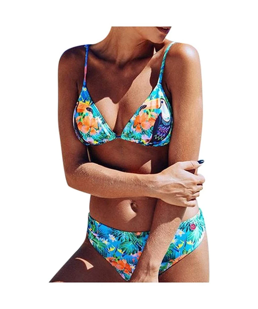 Sets Summer Womens Swimwear- Low Waist Floral Print Criss Cross Bikini Set Swimming Two Piece Swimsuits Bathing Suit - 019- B...