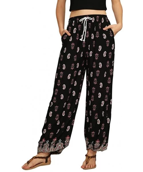 Board Shorts Women's Comfy Casual Pajama Pants Floral Print Drawstring Palazzo Lounge Pants Wide Leg - A4-black - C718U3A0I2D